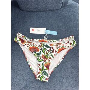 Cupshe Women's M Floral Bikini Bottoms White Orange Green‎ Beach Swimwear
